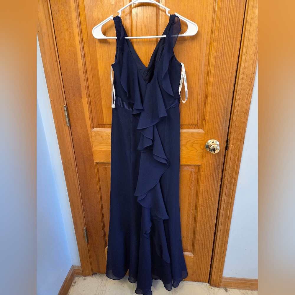 David's Bridal Navy Maxi Dress with Ruffle Detail